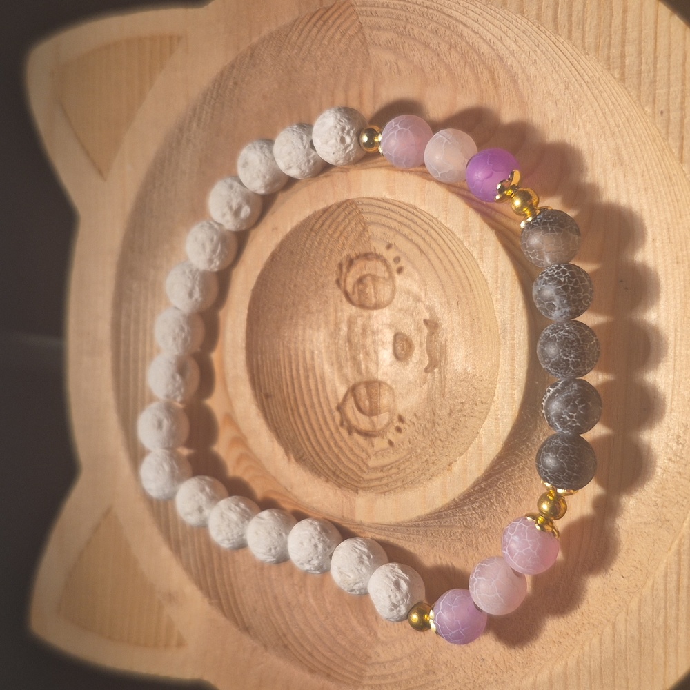 Artisan Crafted Cracked Quartz and white lava beads